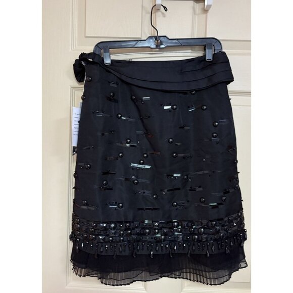 Per Se Evening Party Cocktail Formal Beaded Skirt Black Silk Sz 8 - Picture 5 of 6